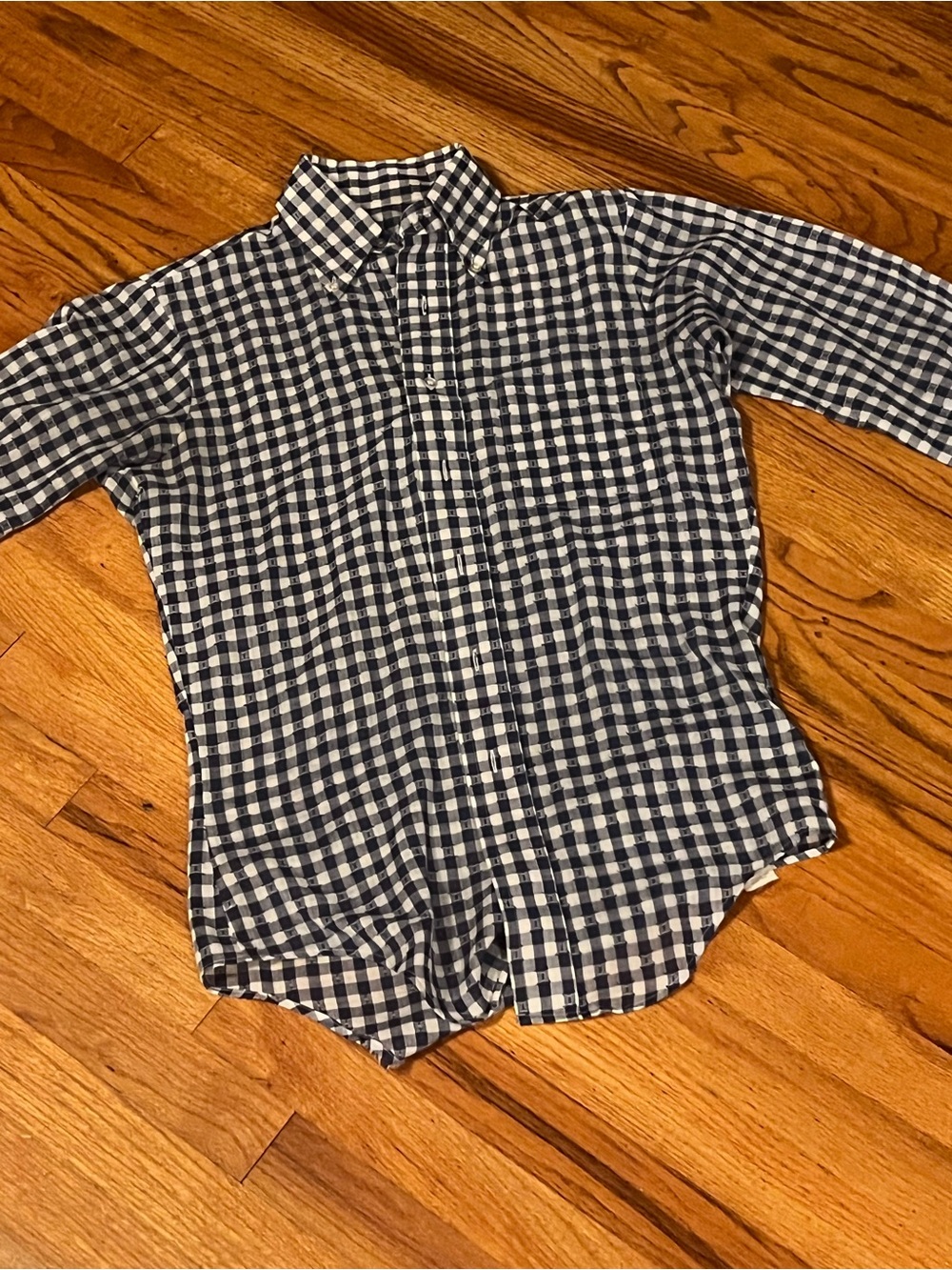 Vintage Navy and White Gingham Button-Down Shirt